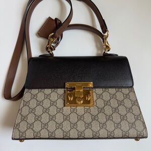 Gucci Padlock GG Supreme Top Handle Bag • Brown/Black Leather & Gold Hardware